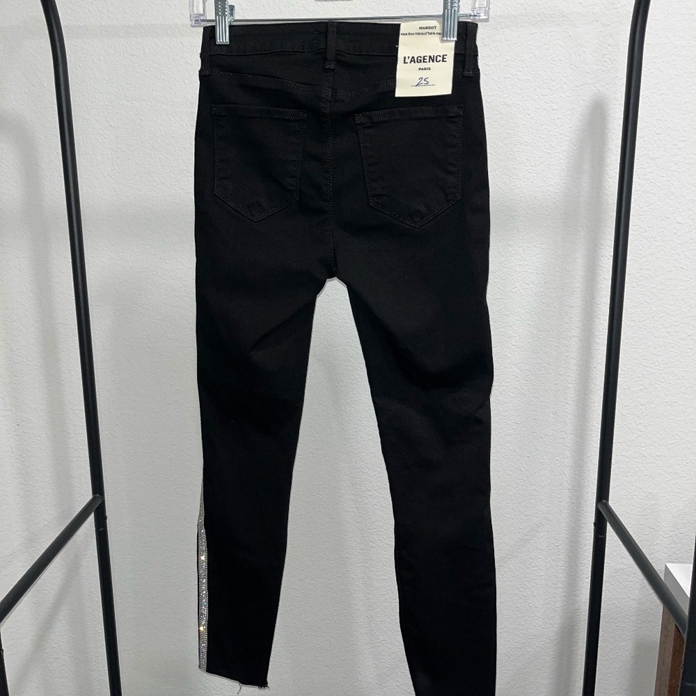 L'AGENCE | Margot Rhinestone Crystal-Stripe High-Rise Skinny Jeans in Black | 25 - Picture 12 of 14